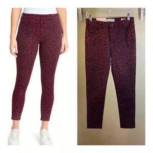 Social Standard by Sanctuary Skinny Ankle Jeans Maroon Cheetah Print Sz 4 NEE